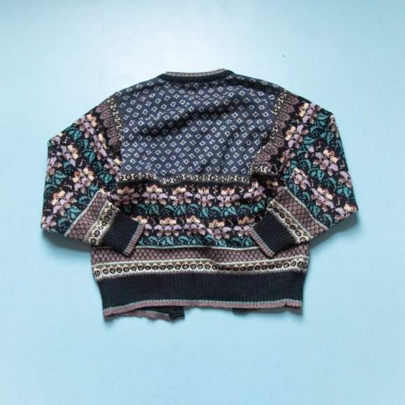 VINTAGE Jason Maxwell Floral Stripe Chunky Crewneck Cardigan Sweater Size Large - Picture 7 of 7